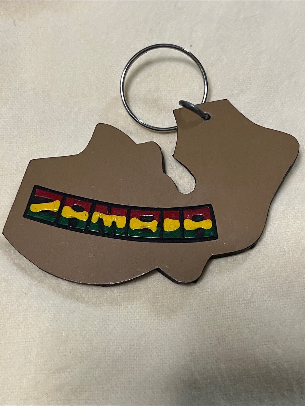 Brown Cat-Shaped Key & Card Holder with Red, Yellow & Green Stripe
